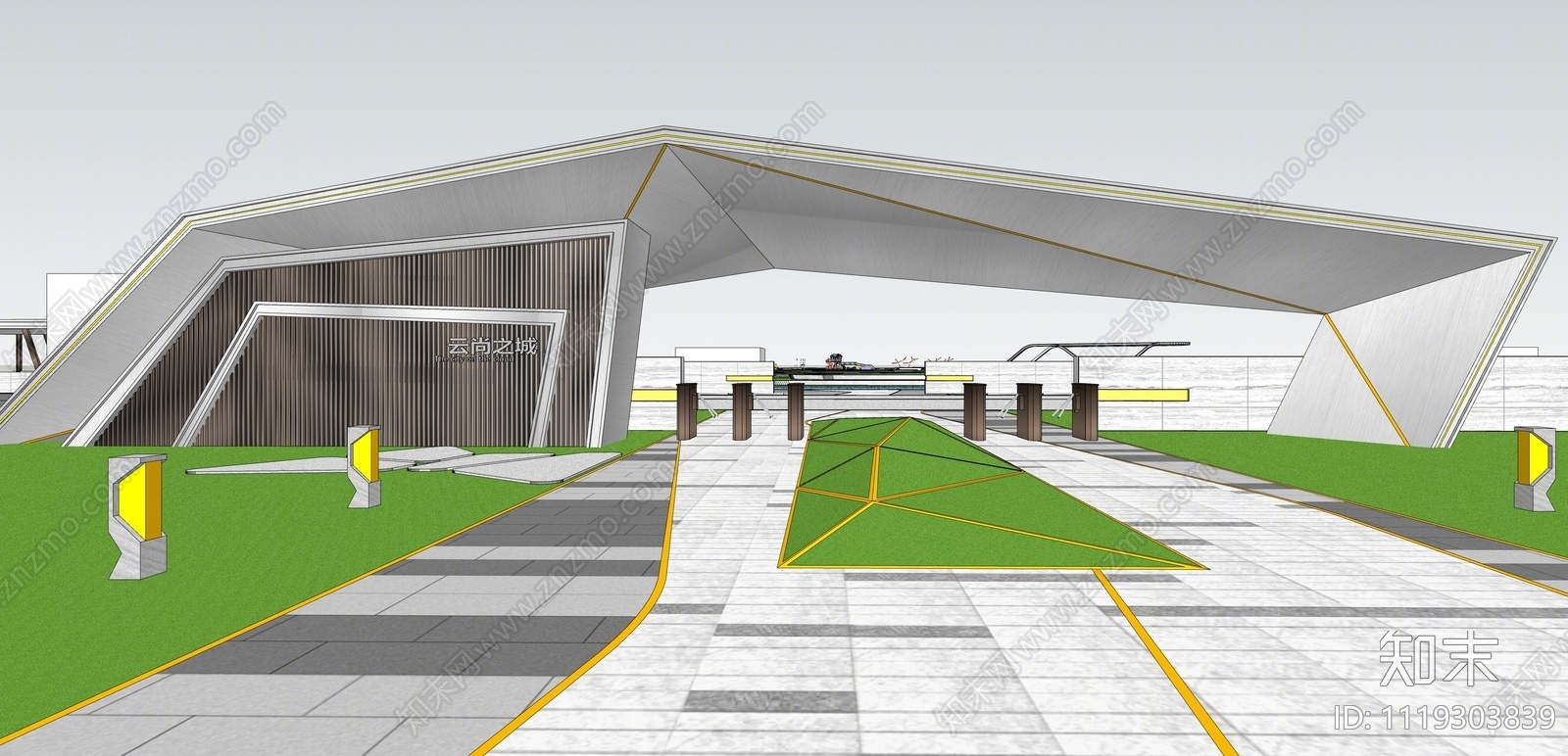 现代小区入口大门SU模型下载【ID:1119303839】