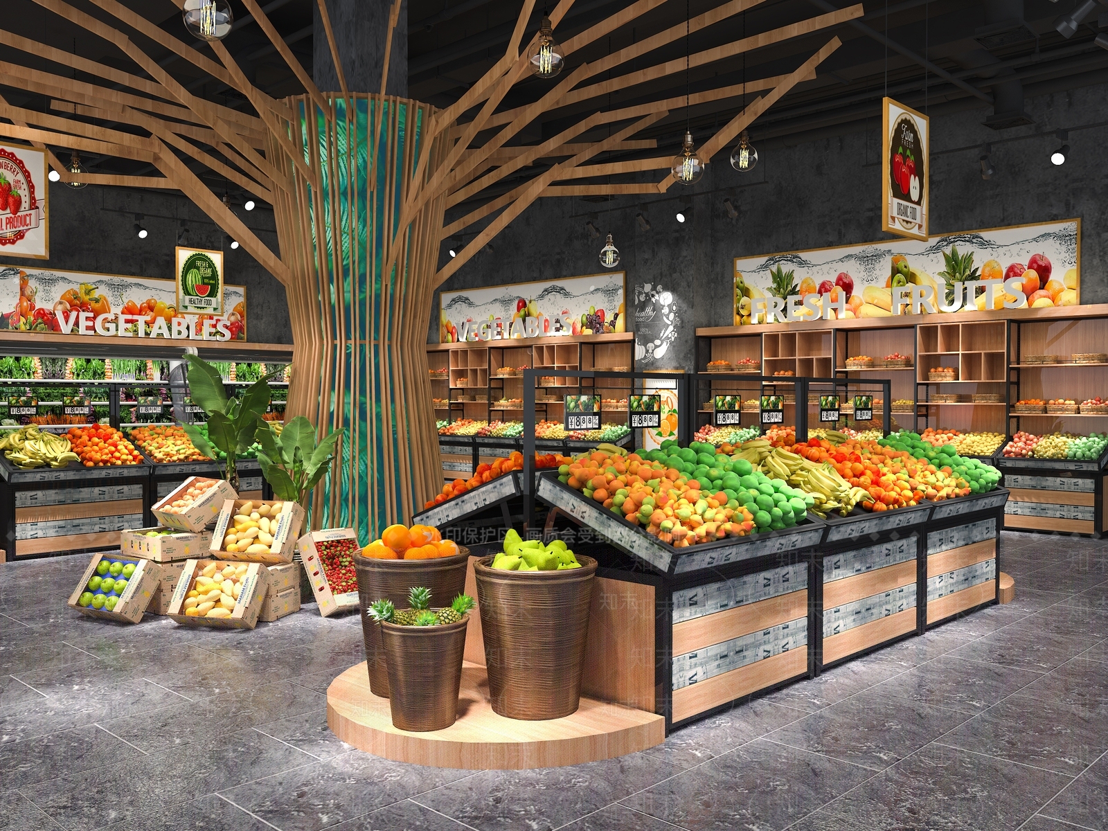 工业风超市水果区3D模型下载【ID:1119317619】