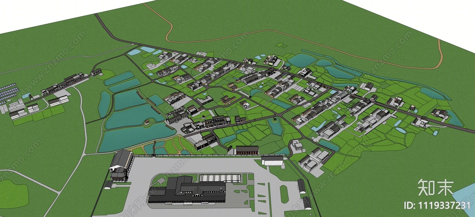 中式美丽乡村规划SU模型下载【ID:1119337231】