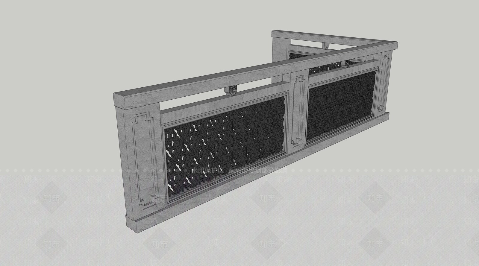 新中式石材栏杆SU模型下载【ID:1119342154】