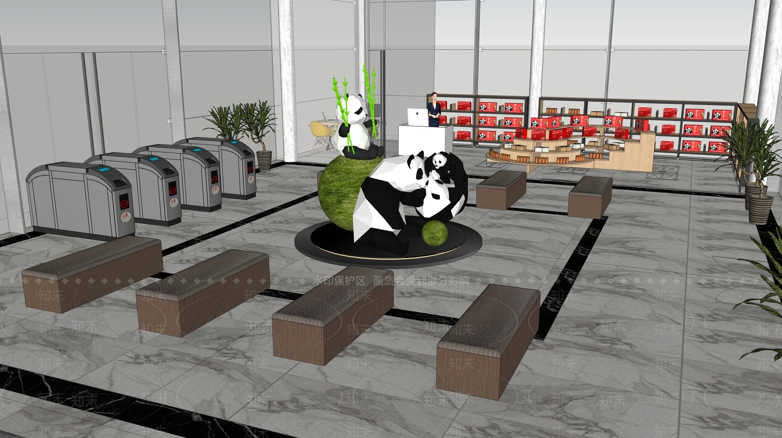 现代熊猫售票大厅SU模型下载【ID:1119355045】