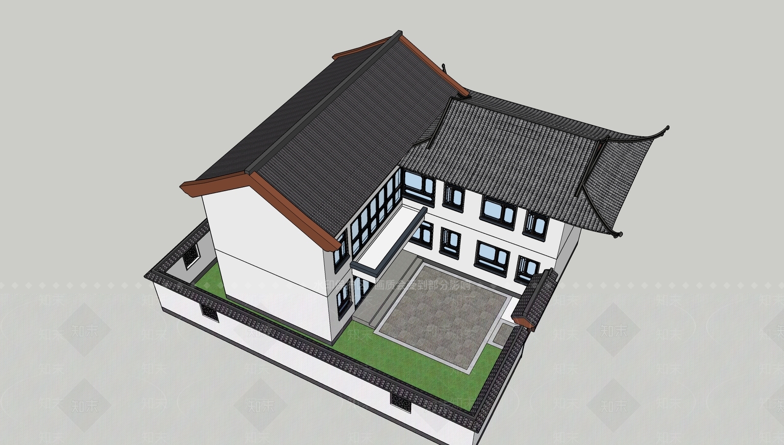 新中式四合院SU模型下载【ID:1119366493】