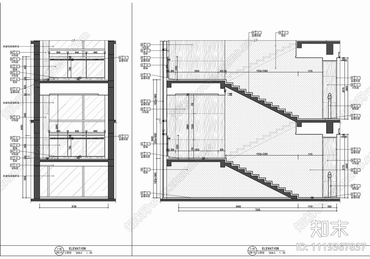 800㎡售楼处CAD平立面施工图cad施工图下载【ID:1119367837】