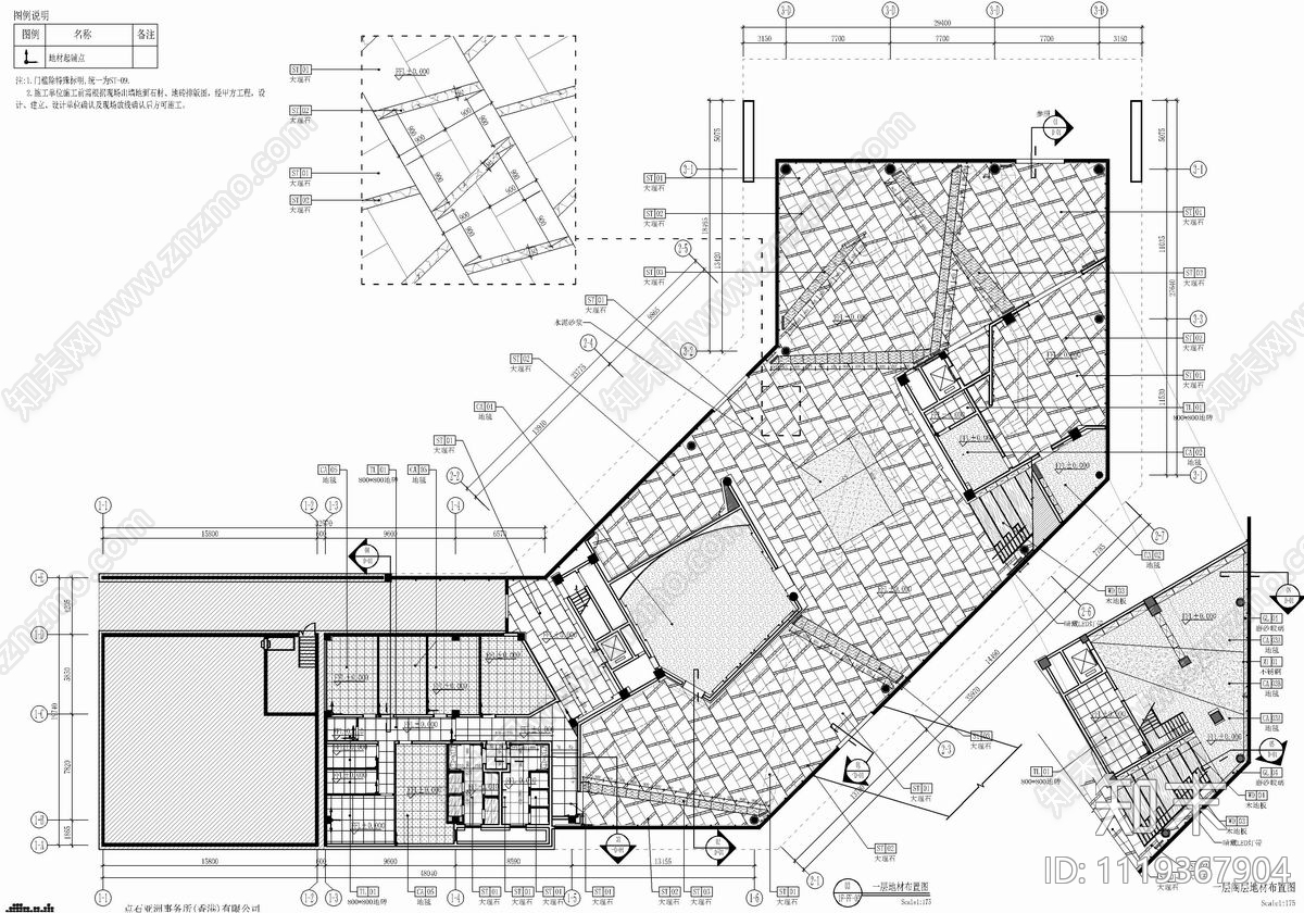 22500㎡销售中心展厅CAD平立面施工图cad施工图下载【ID:1119367904】