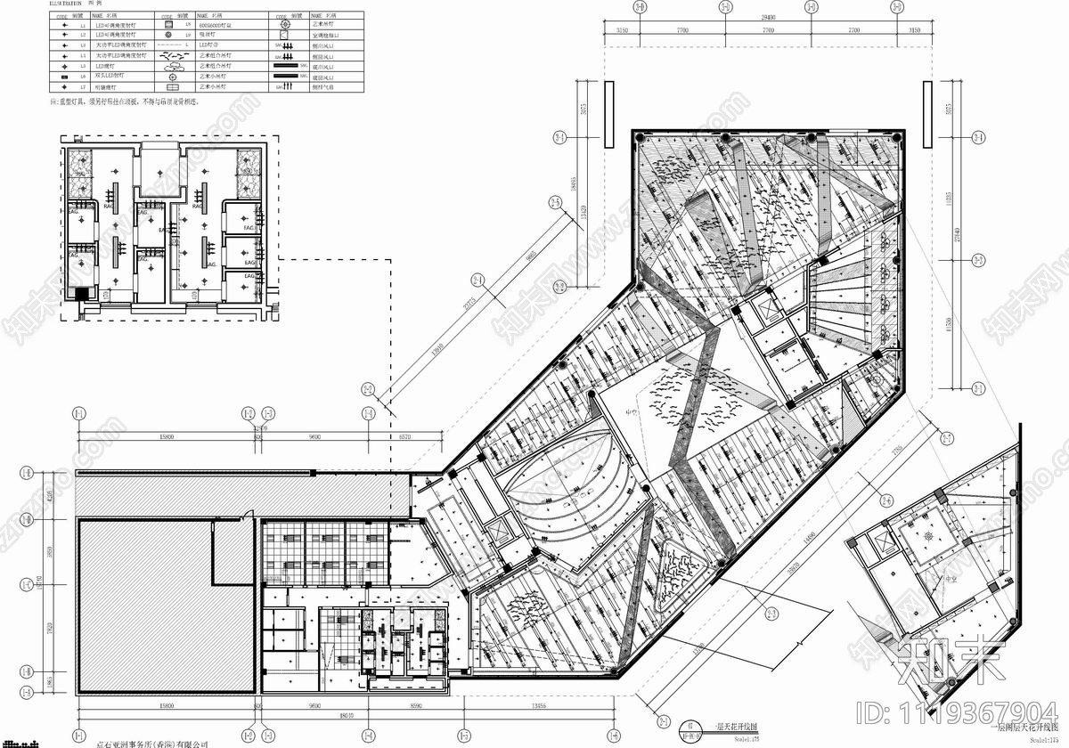 22500㎡销售中心展厅CAD平立面施工图cad施工图下载【ID:1119367904】