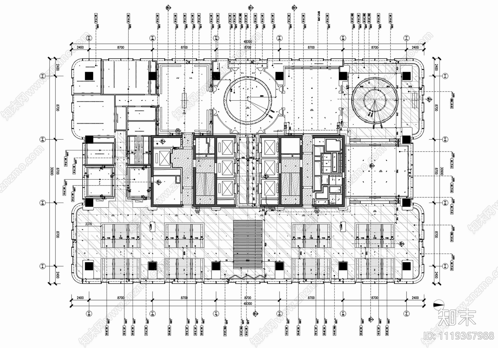 3000㎡销售中心CAD平立面施工图cad施工图下载【ID:1119367988】