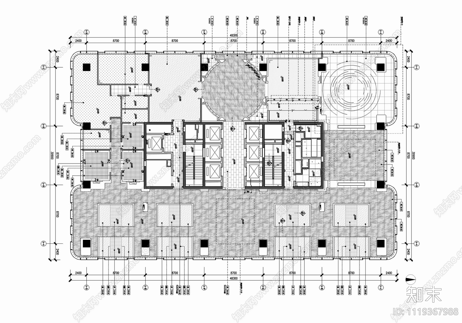 3000㎡销售中心CAD平立面施工图cad施工图下载【ID:1119367988】