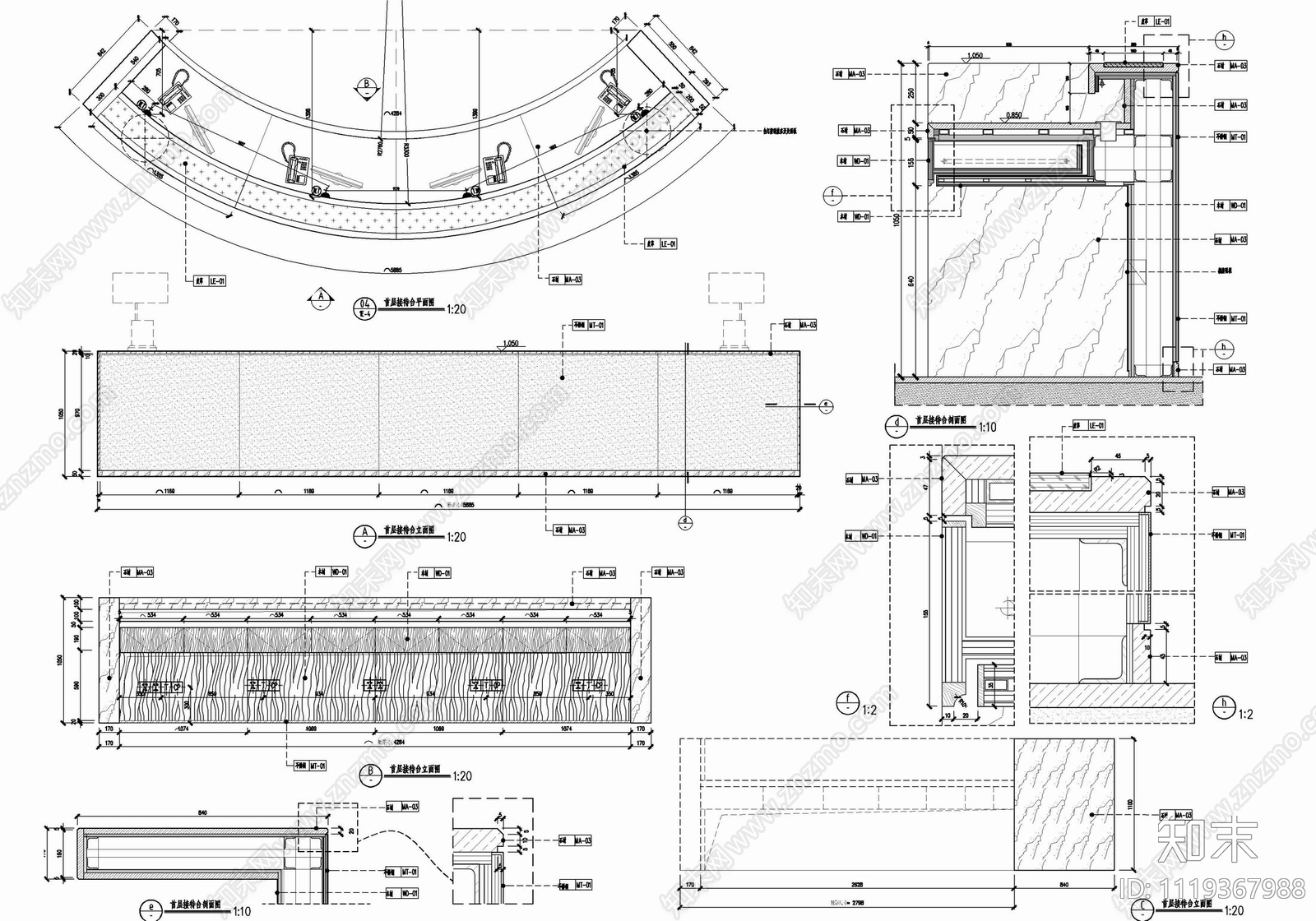 3000㎡销售中心CAD平立面施工图cad施工图下载【ID:1119367988】