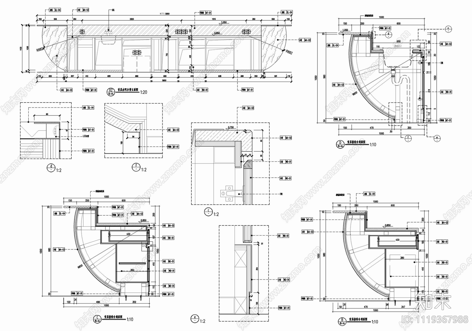 3000㎡销售中心CAD平立面施工图cad施工图下载【ID:1119367988】