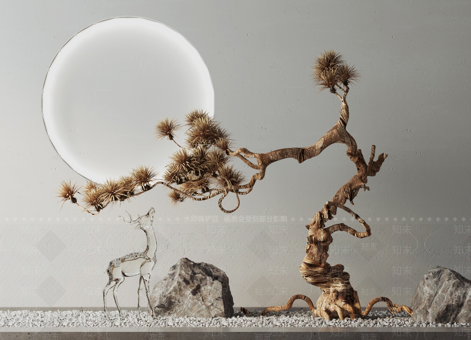 新中式迎客松造景3D模型下载【ID:1119370123】