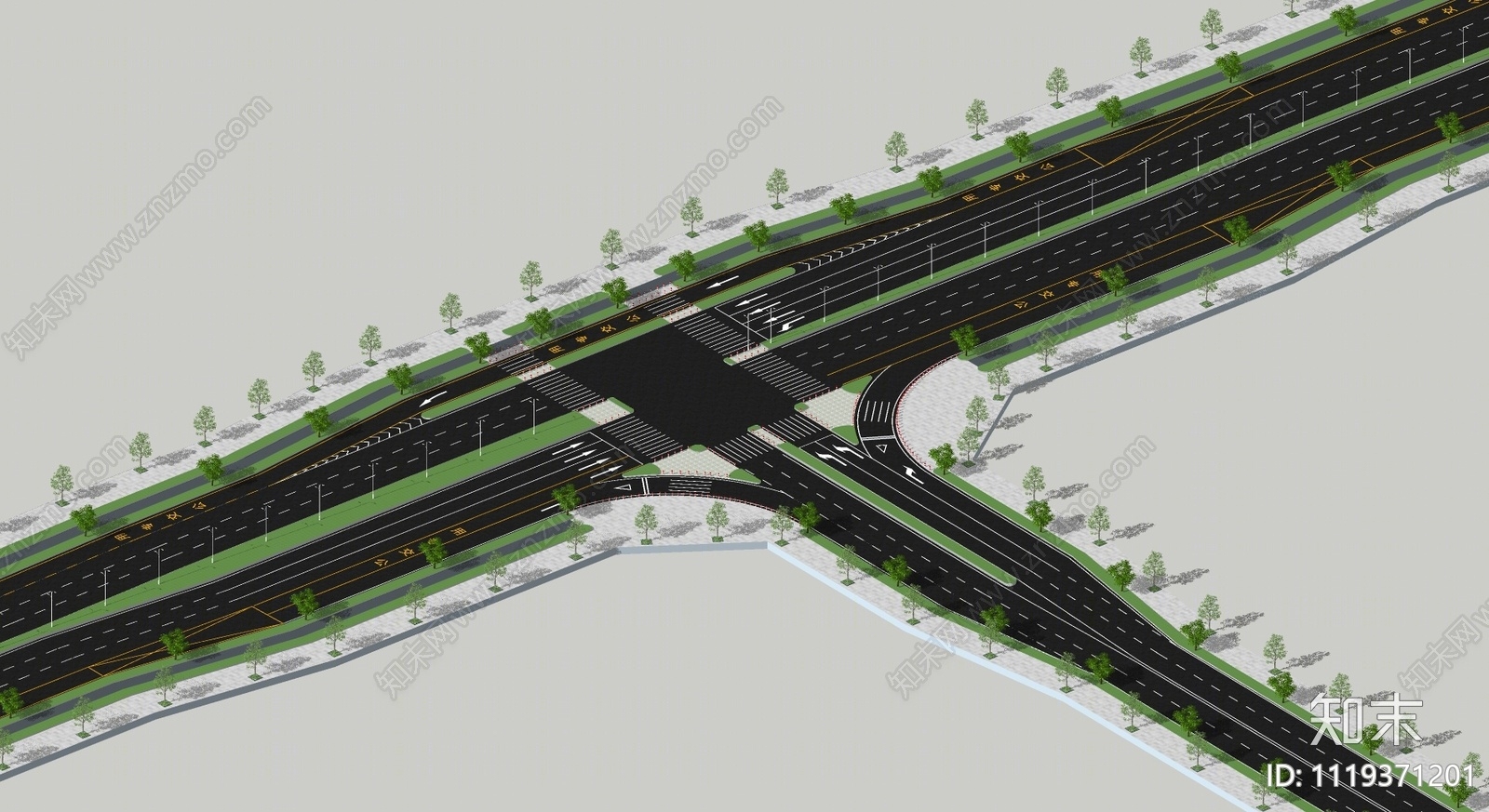 现代城市道路SU模型下载【ID:1119371201】