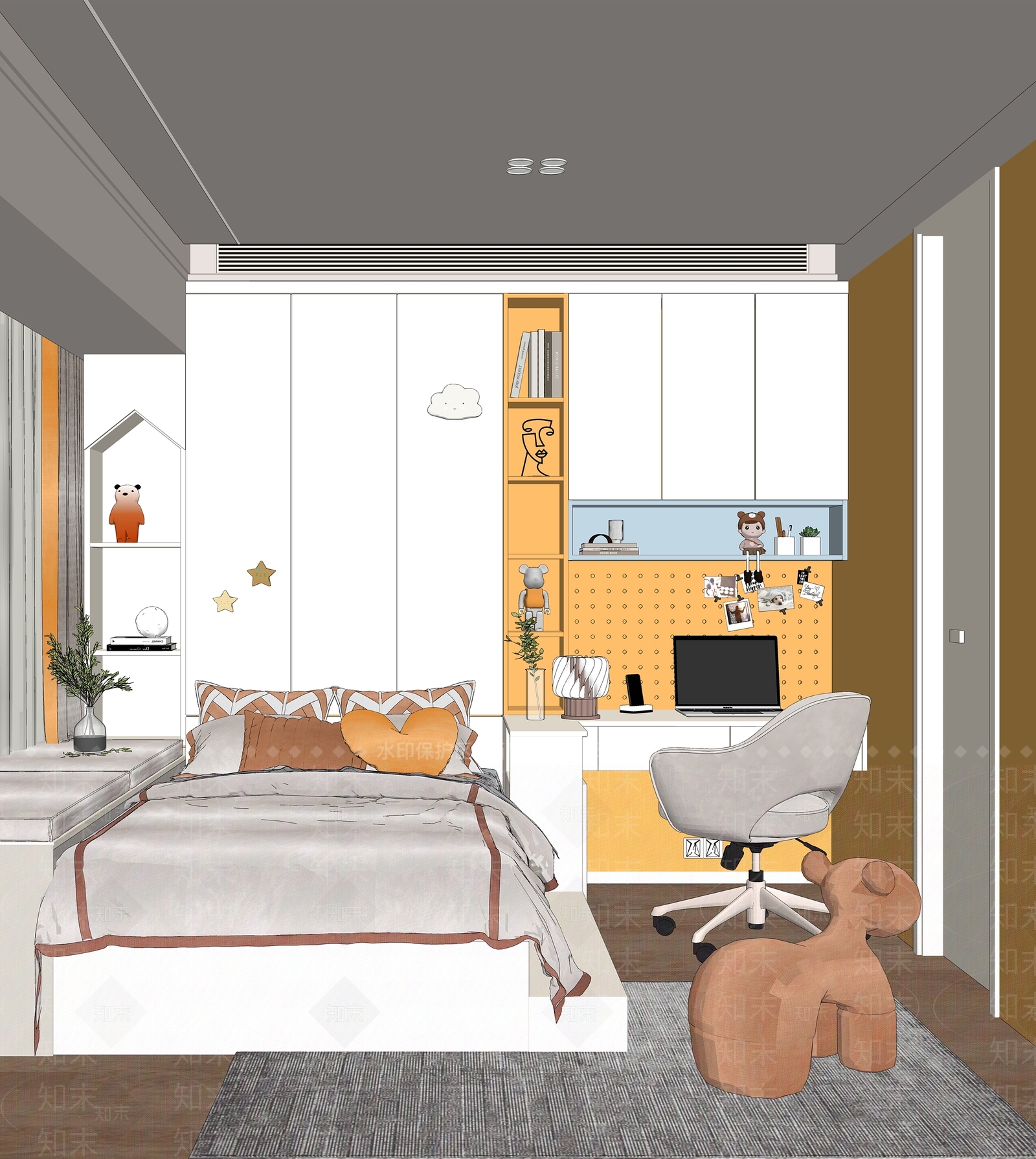 现代通用儿童房SU模型下载【ID:1119380880】