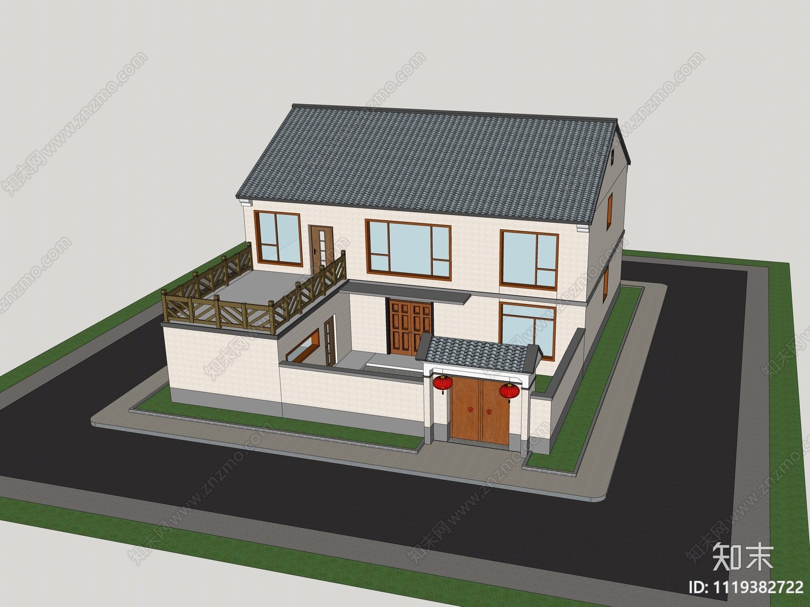 新中式乡村民房SU模型下载【ID:1119382722】