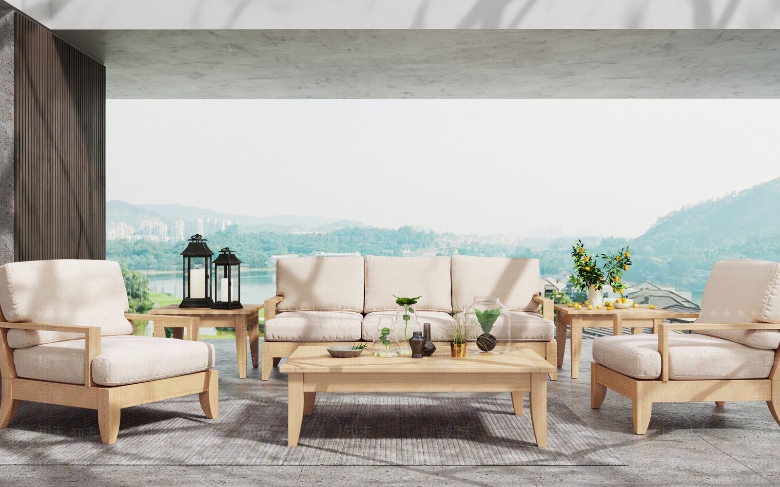 日式沙发茶几组合3D模型下载【ID:1119406344】