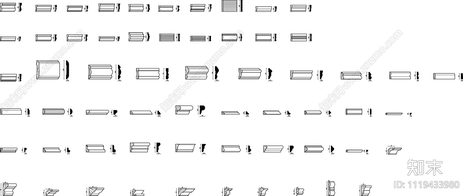 木线石膏线脚线踢脚线集合图库施工图下载【ID:1119433980】