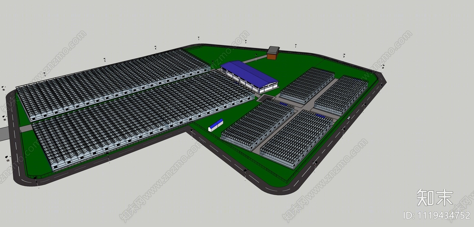 现代玻璃大棚SU模型下载【ID:1119434752】