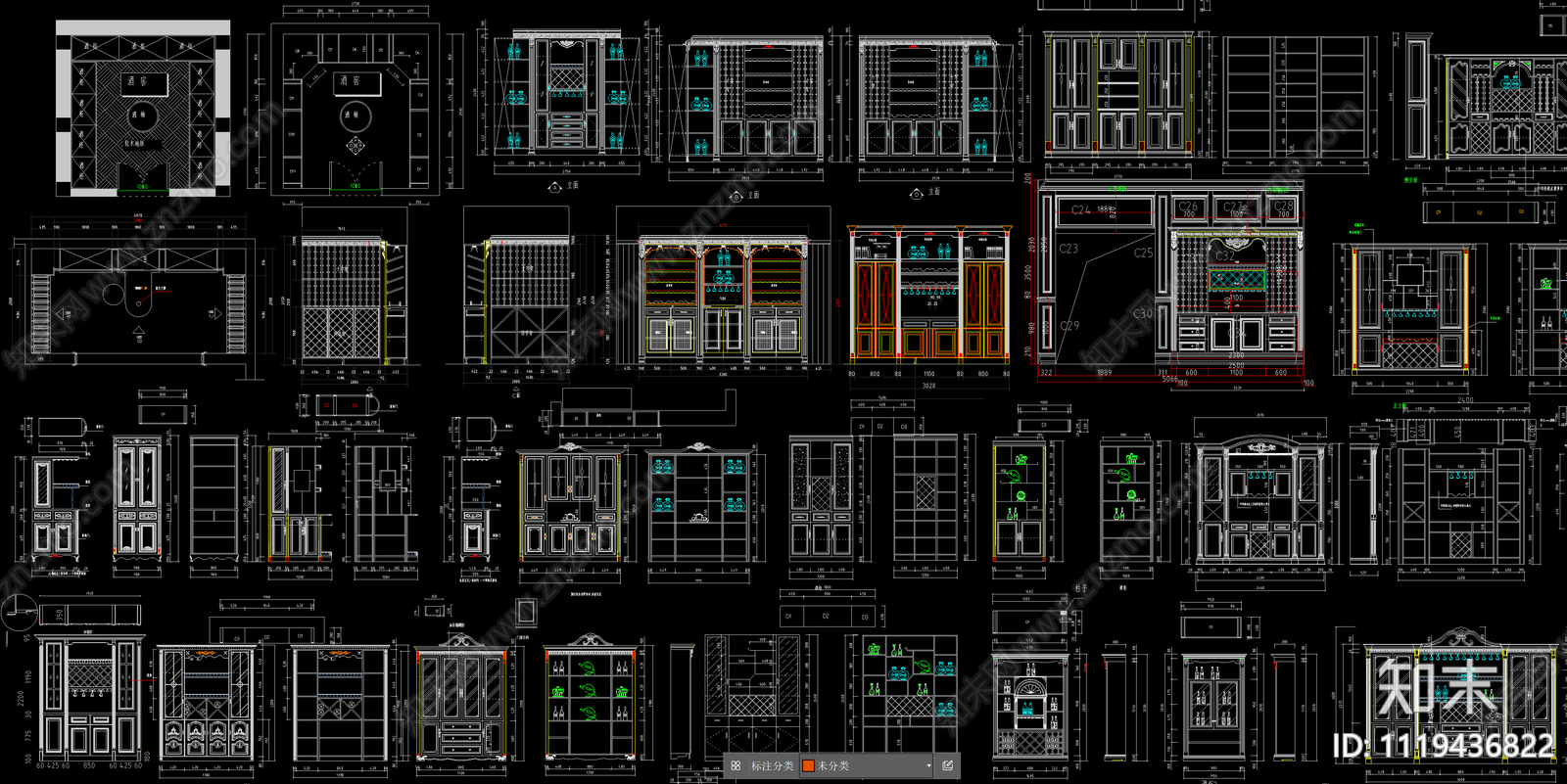100套酒柜节点大样图cad施工图下载【ID:1119436822】