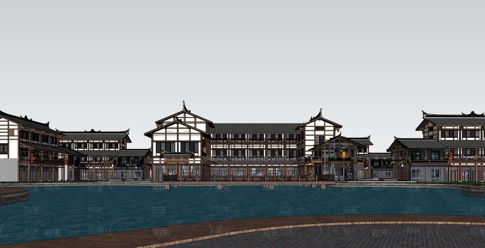 中式商业街SU模型下载【ID:1119472036】