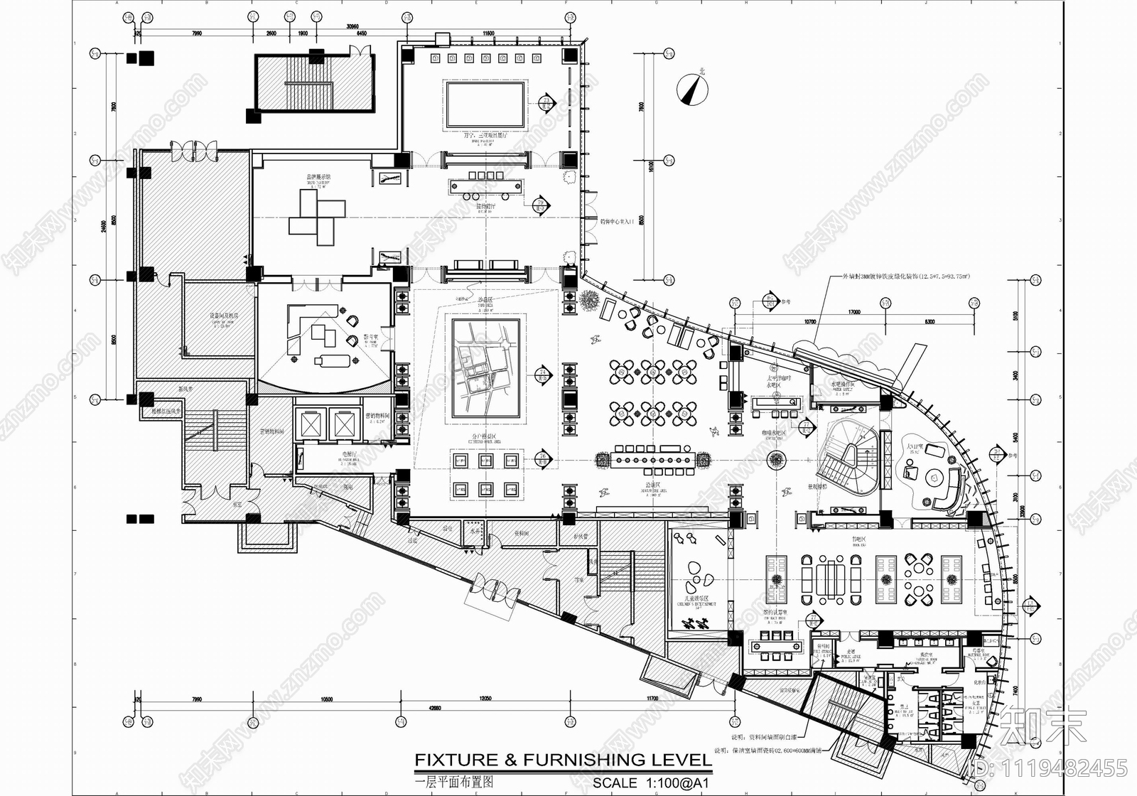 1400㎡售楼处销售中心CAD施工图施工图下载【ID:1119482455】