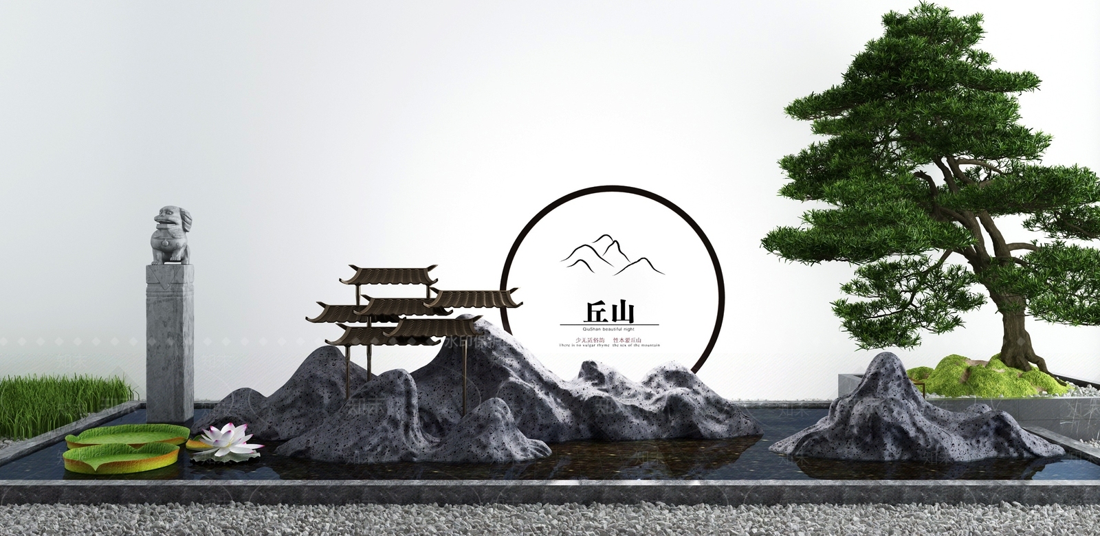 新中式庭院假山水景3D模型下载【ID:1119511099】