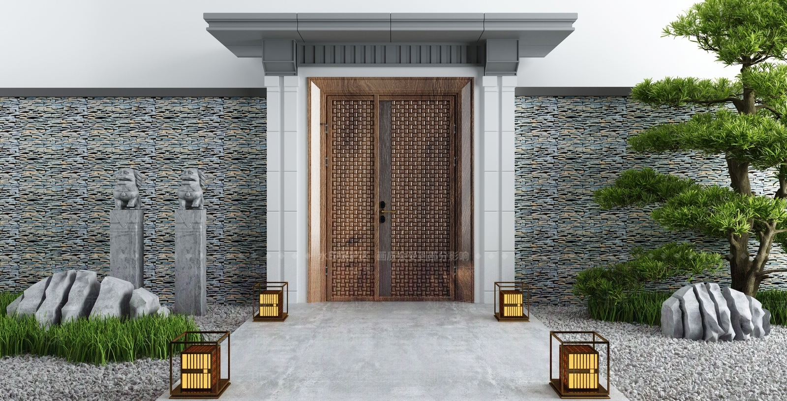 新中式庭院大门3D模型下载【ID:1119511339】_知末3d模型网