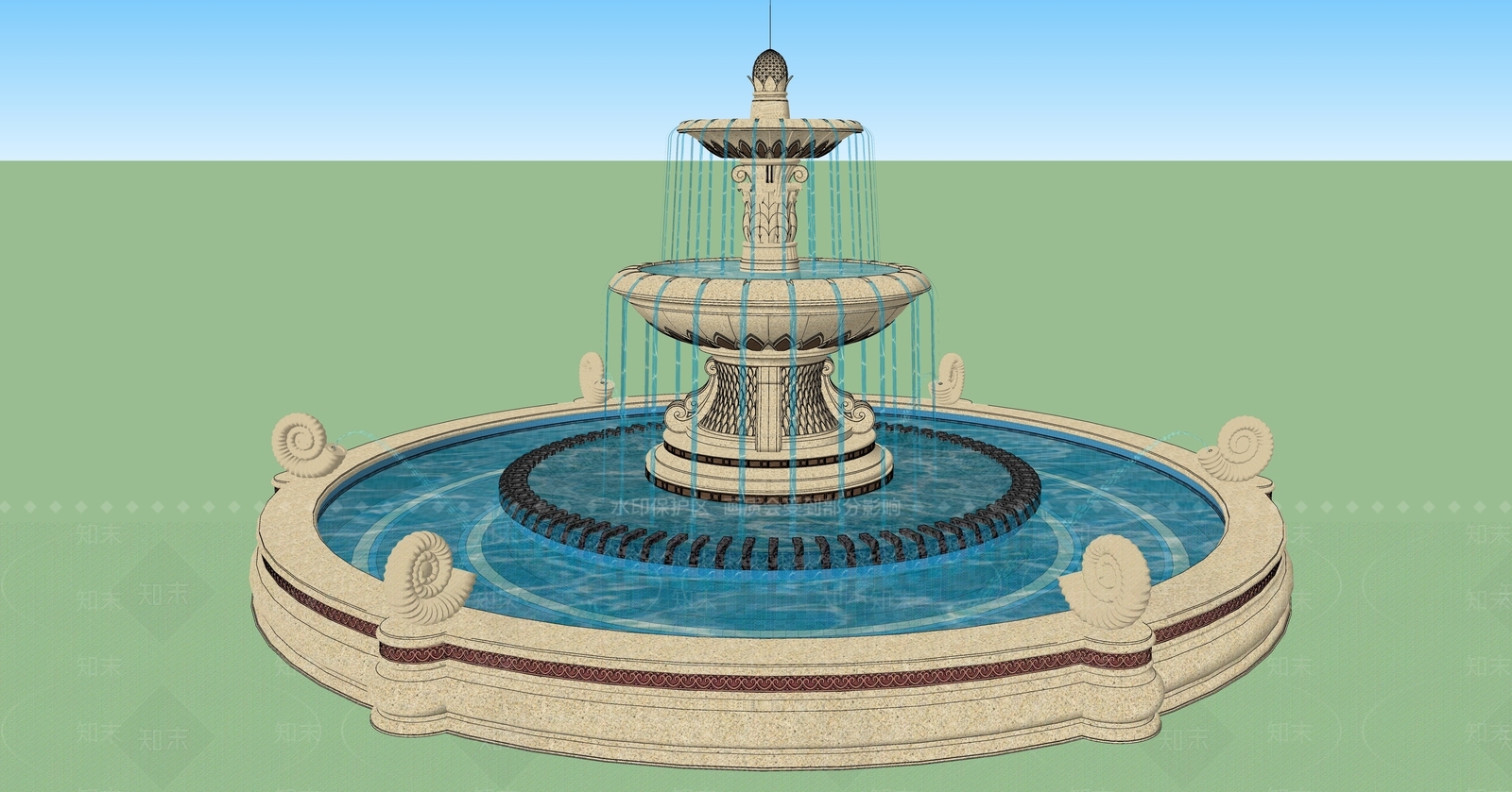 欧式喷泉SU模型下载【ID:1119523887】