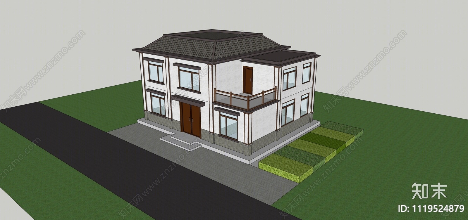 新中式乡村二层民房SU模型下载【ID:1119524879】