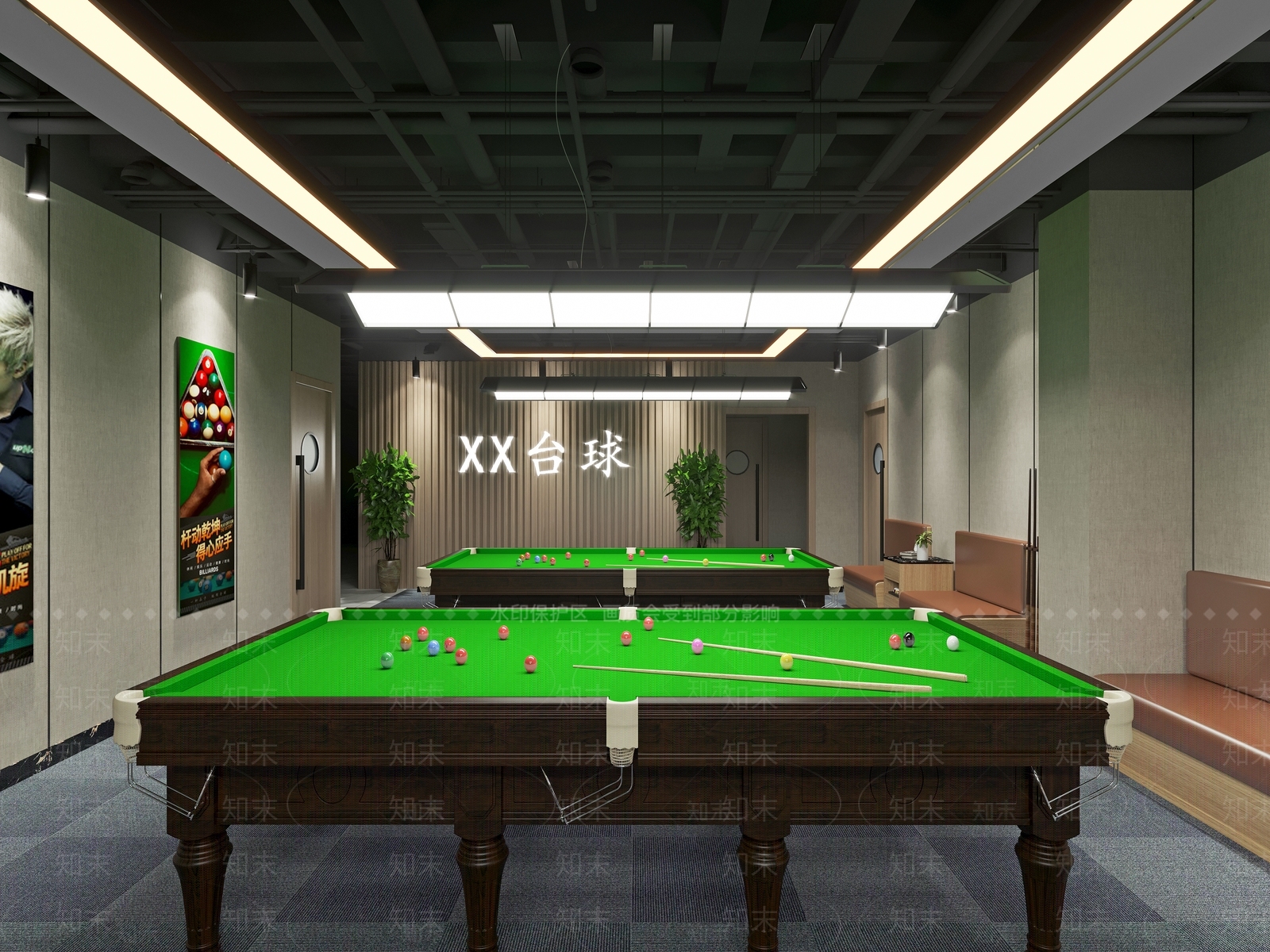 现代台球室3D模型下载【ID:1119537393】