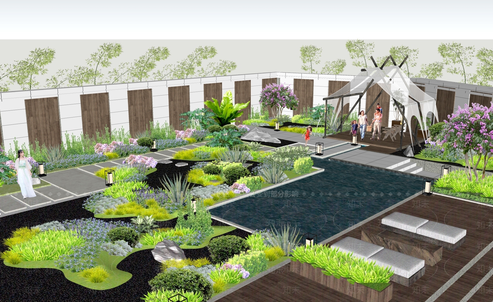 现代庭院花园su模型下载【id:1119552377】