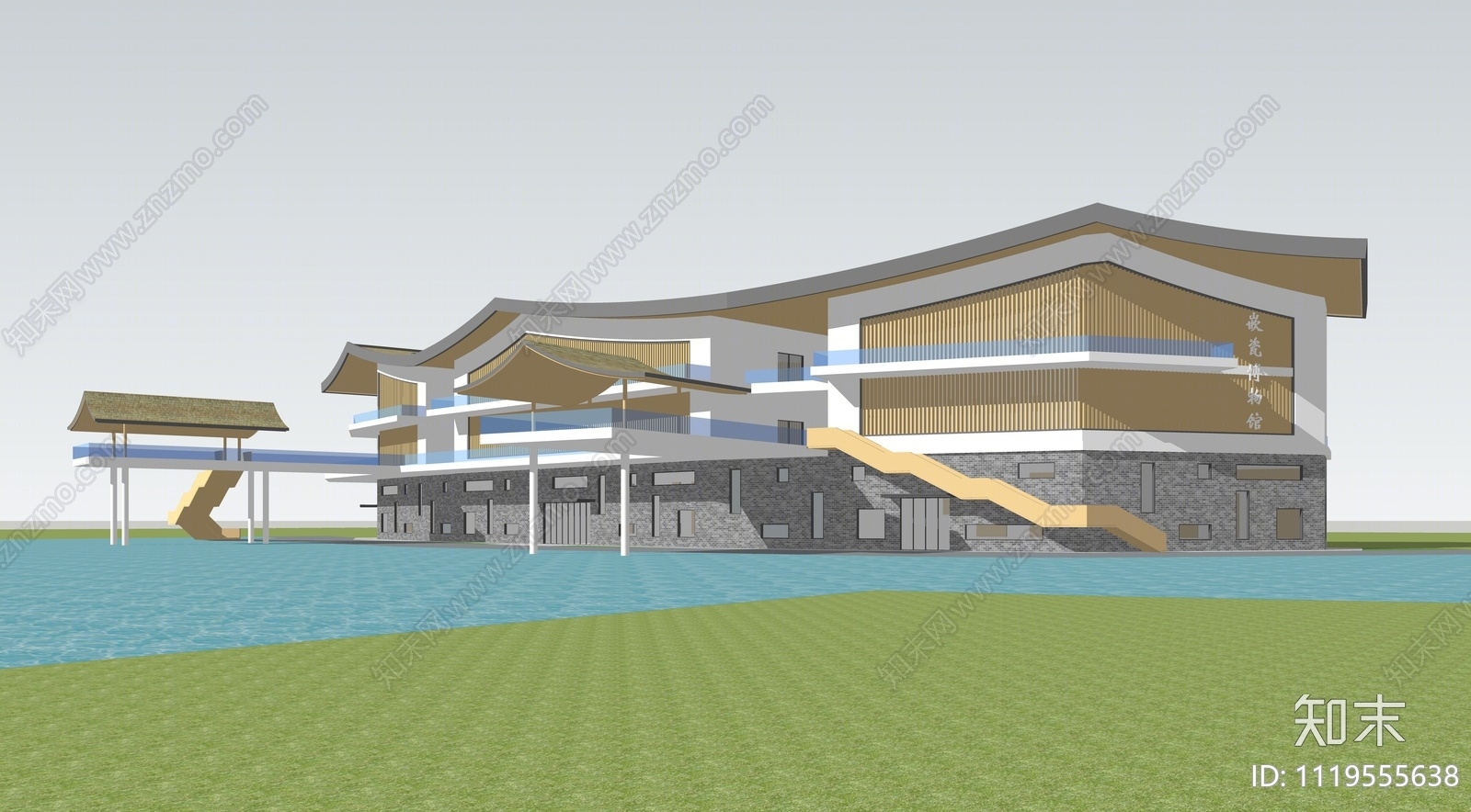 现代展览馆建筑SU模型下载【ID:1119555638】