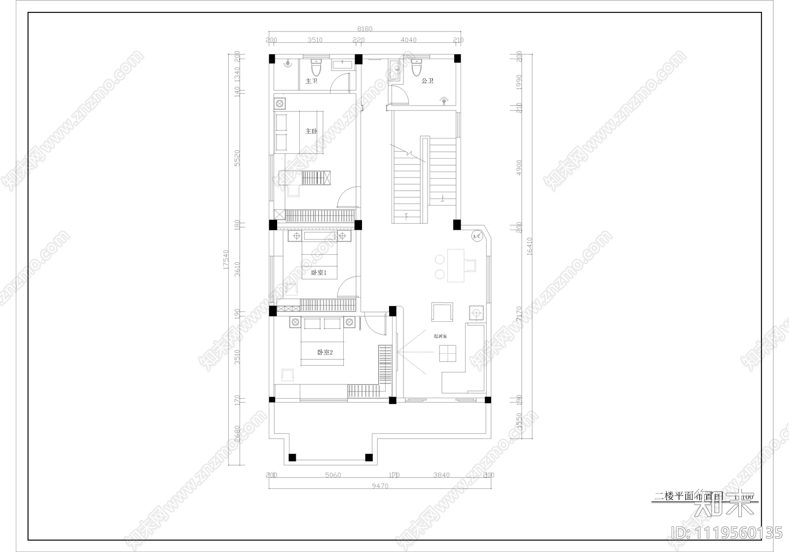 三层现代简约轻奢风格乡村别墅施工图cad施工图下载【ID:1119560135】