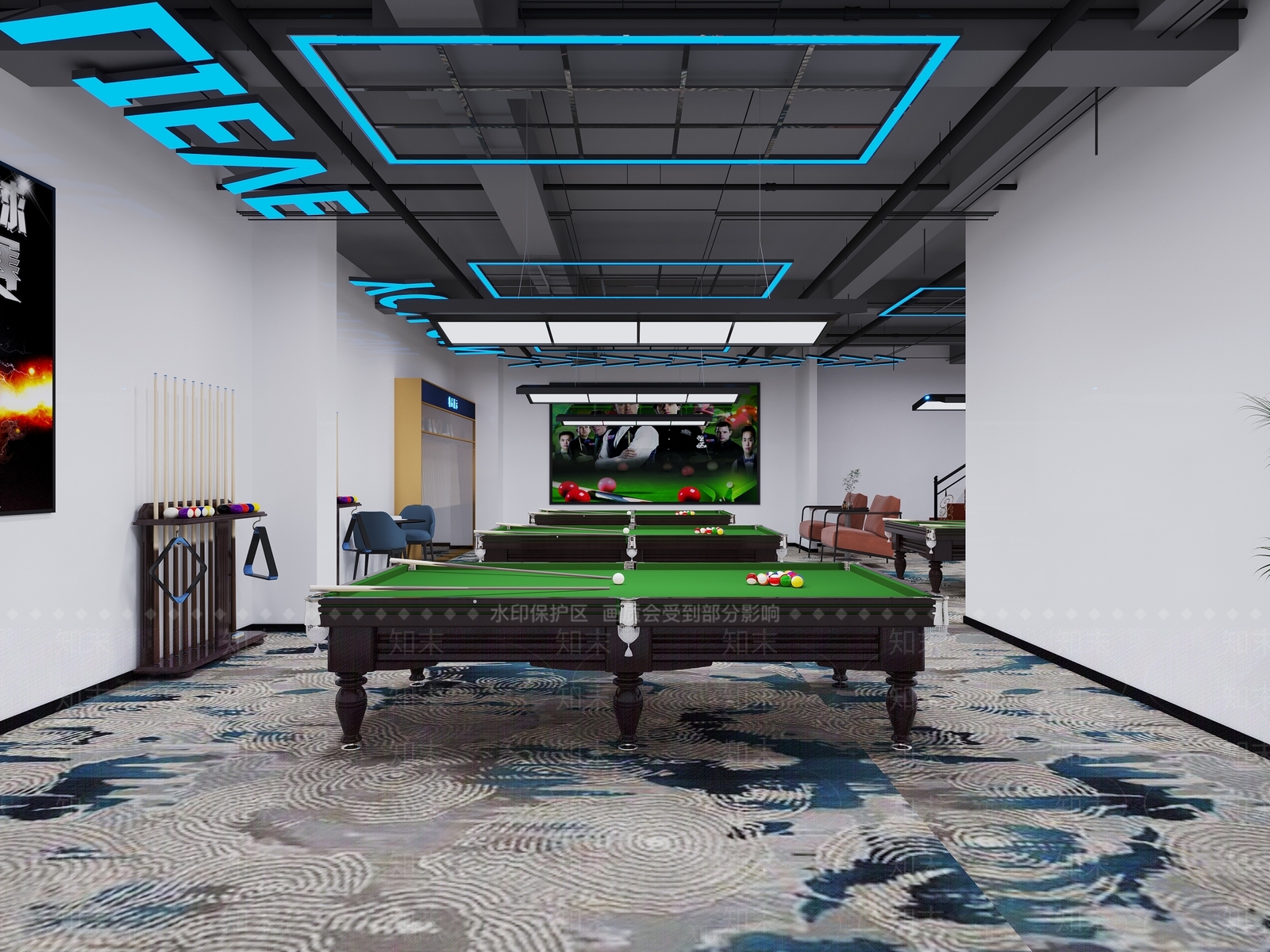 工业风台球室3D模型下载【ID:1119615618】