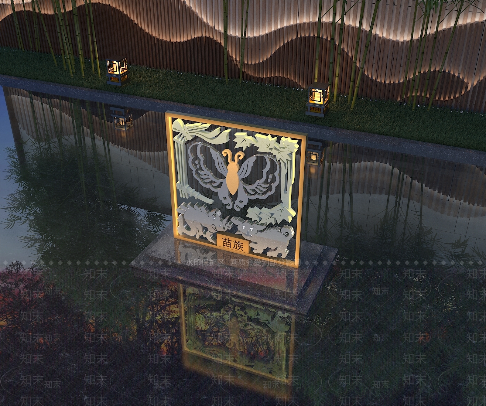 新中式图腾雕塑3D模型下载【ID:1119563789】