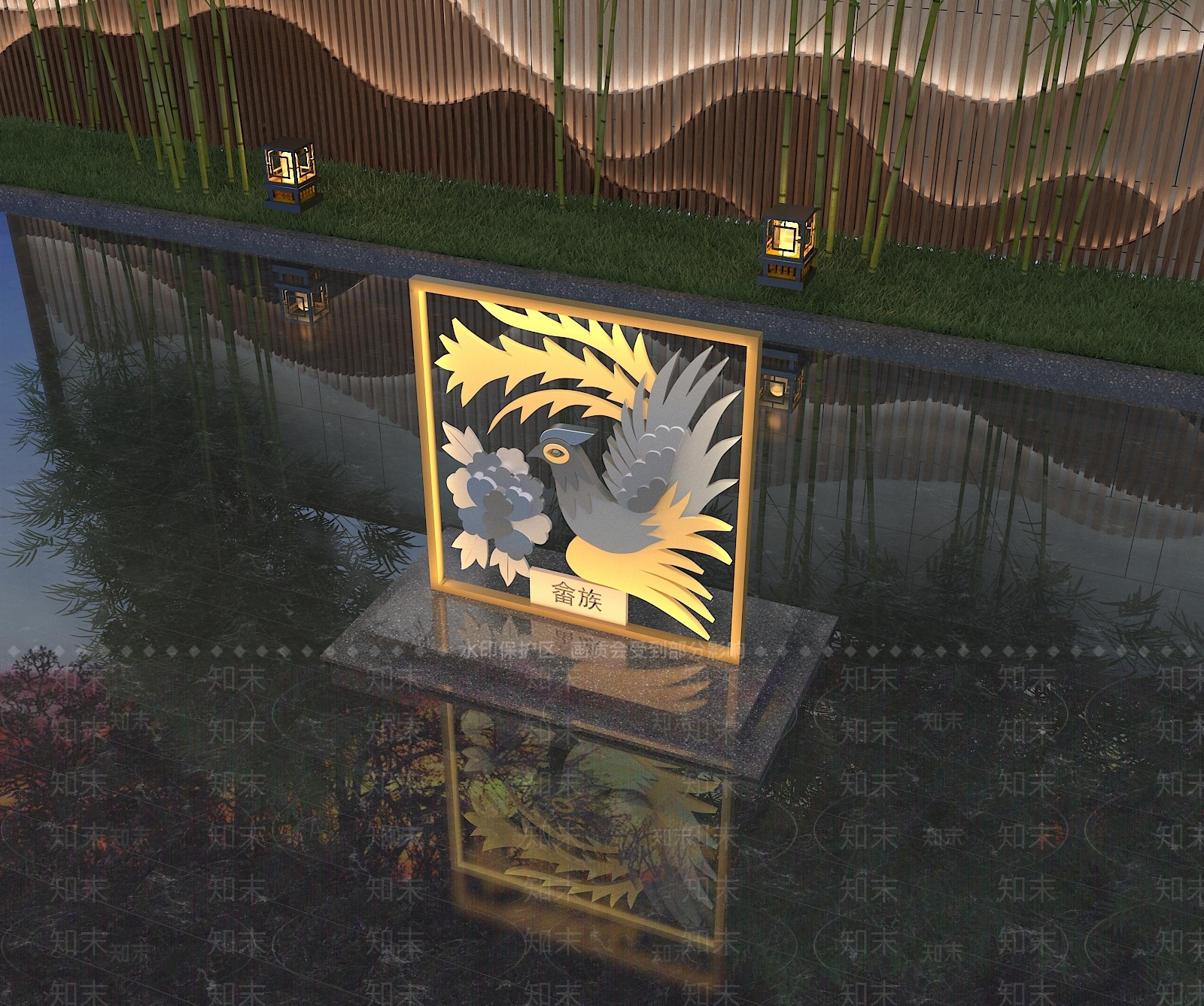 新中式图腾雕塑3D模型下载【ID:1119563837】