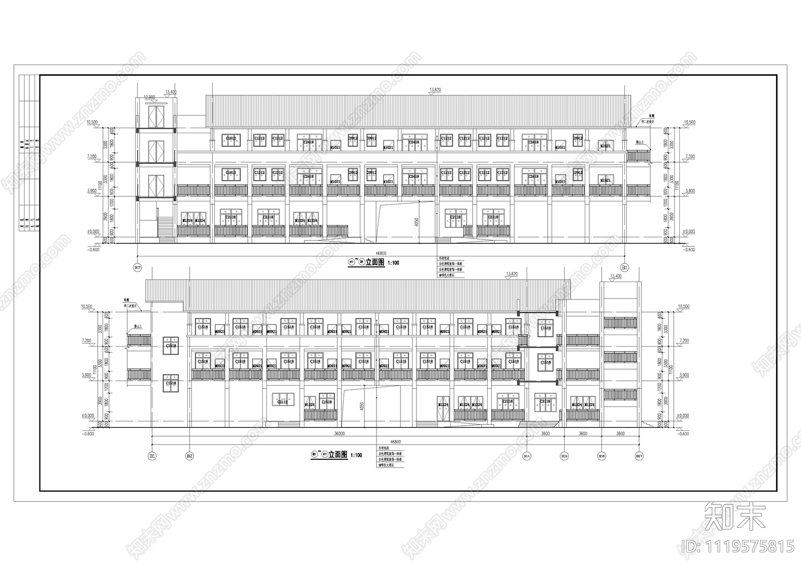 田园风格养老院建筑施工图cad施工图下载【ID:1119575815】