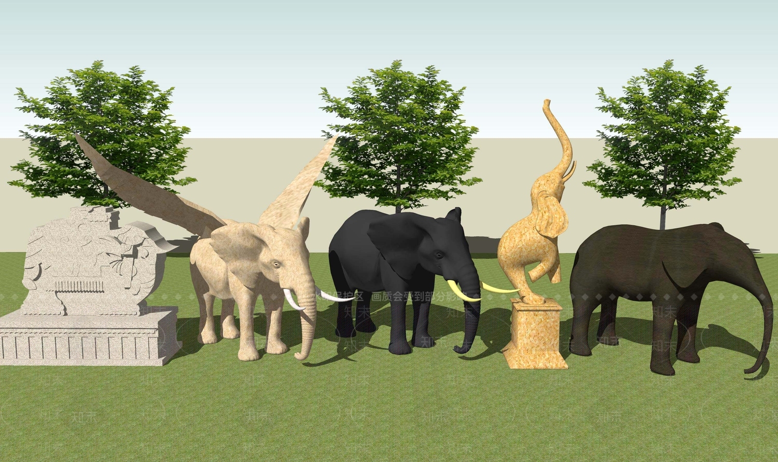 现代大象雕塑小品SU模型下载【ID:1120981876】