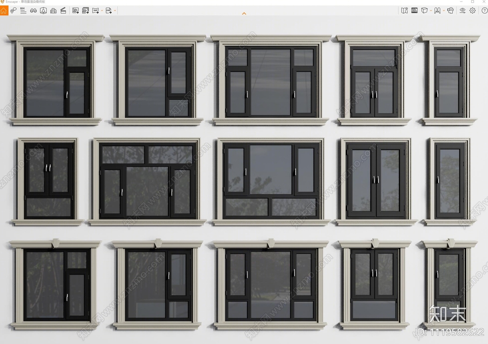 欧式窗户组合SU模型下载【ID:1119582622】