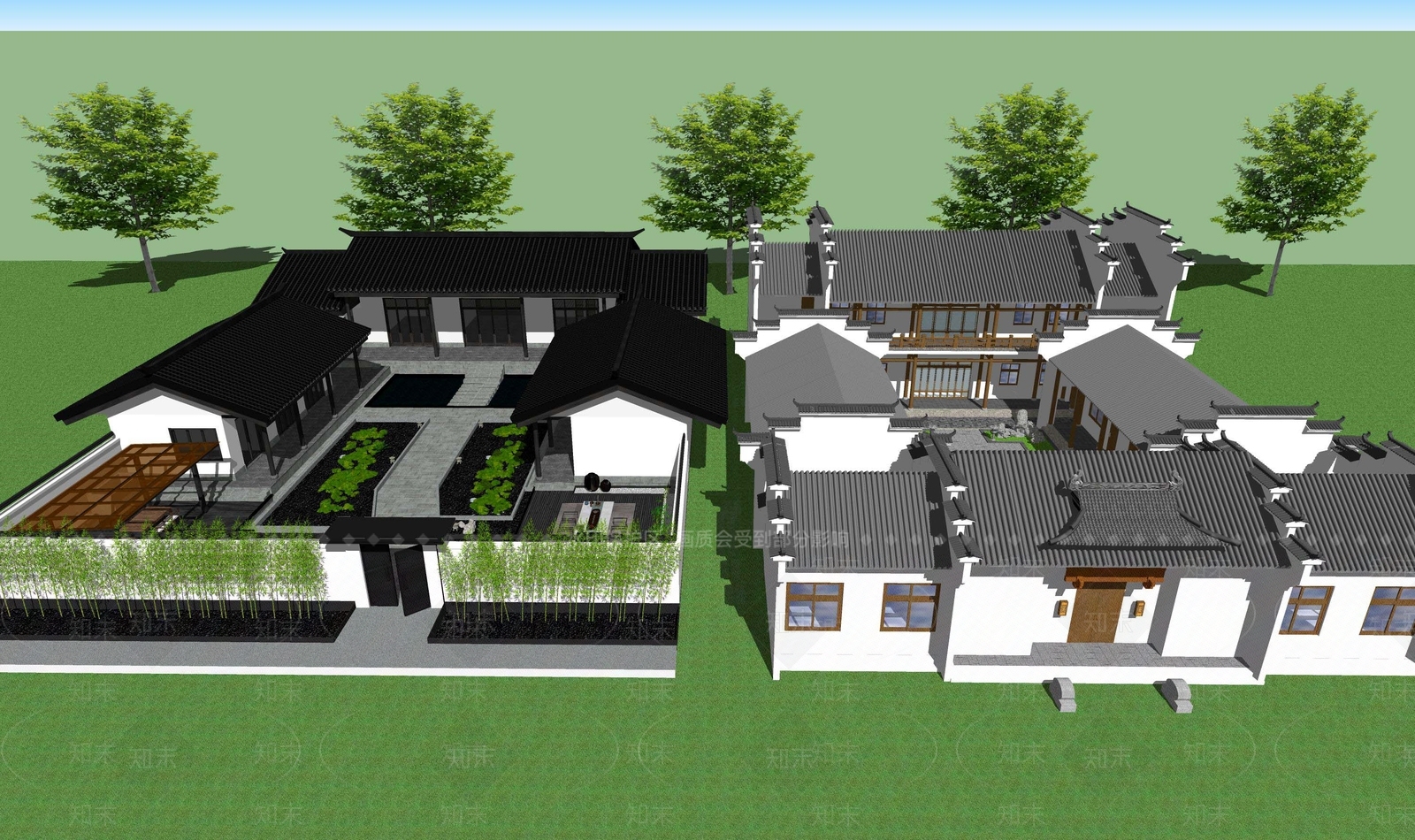 新中式徽派四合院SU模型下载【ID:1118782745】