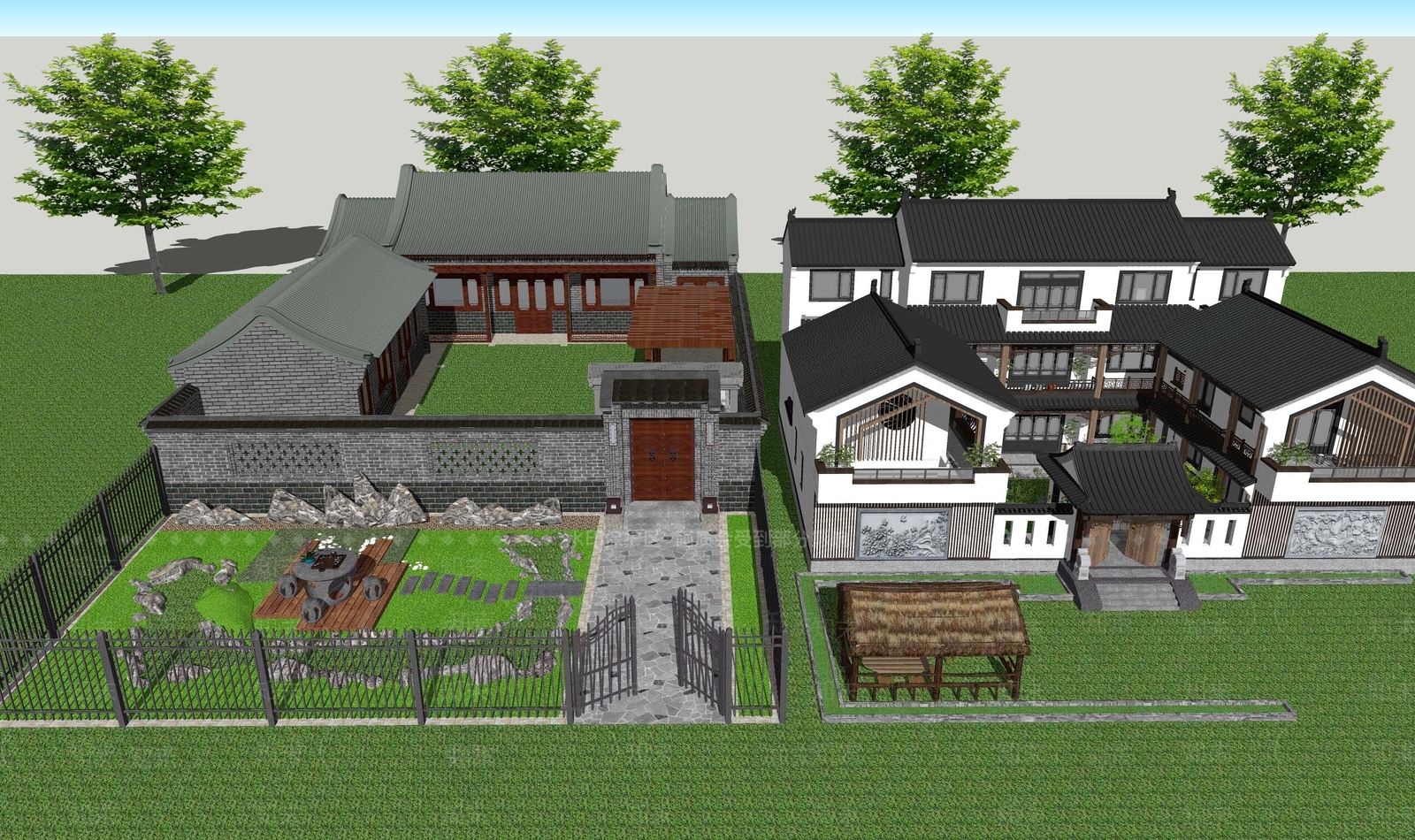 新中式徽派四合院SU模型下载【ID:1118782749】