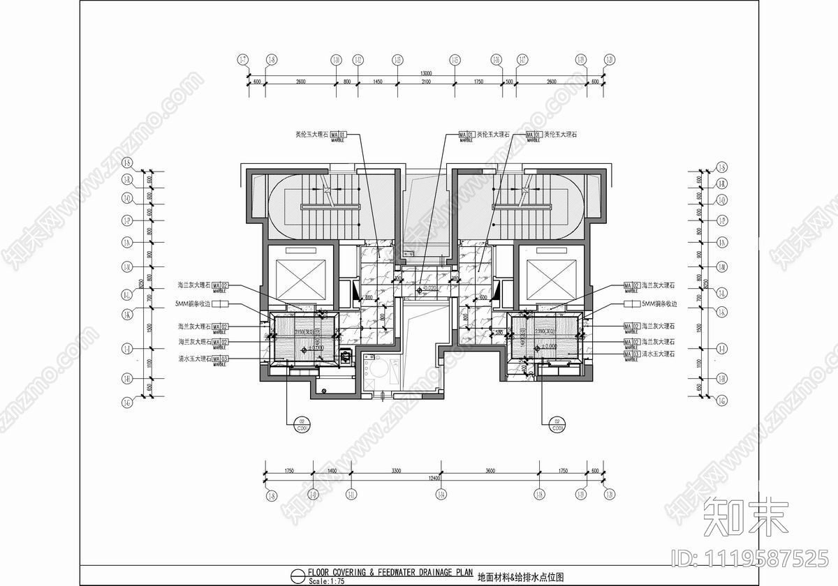 标准层公区电梯厅CAD施工图施工图下载【ID:1119587525】