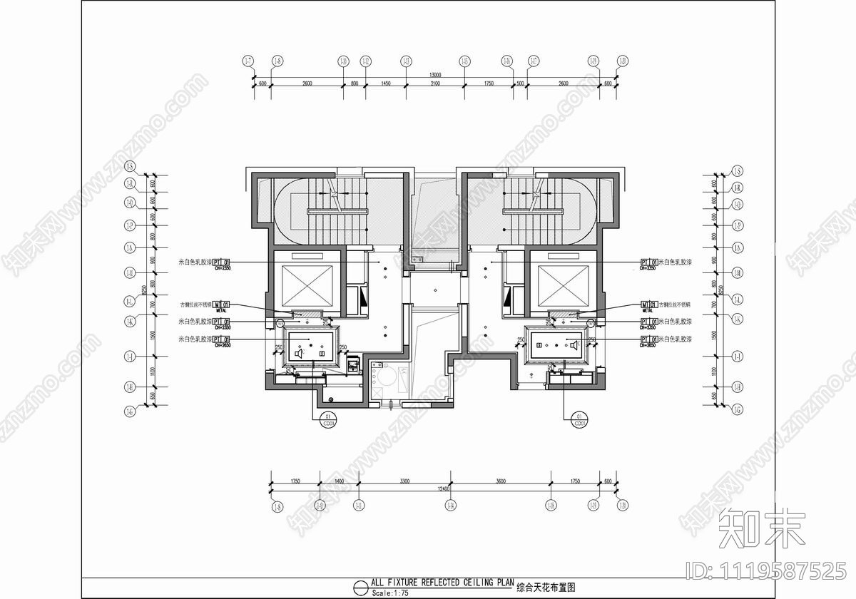 标准层公区电梯厅CAD施工图施工图下载【ID:1119587525】