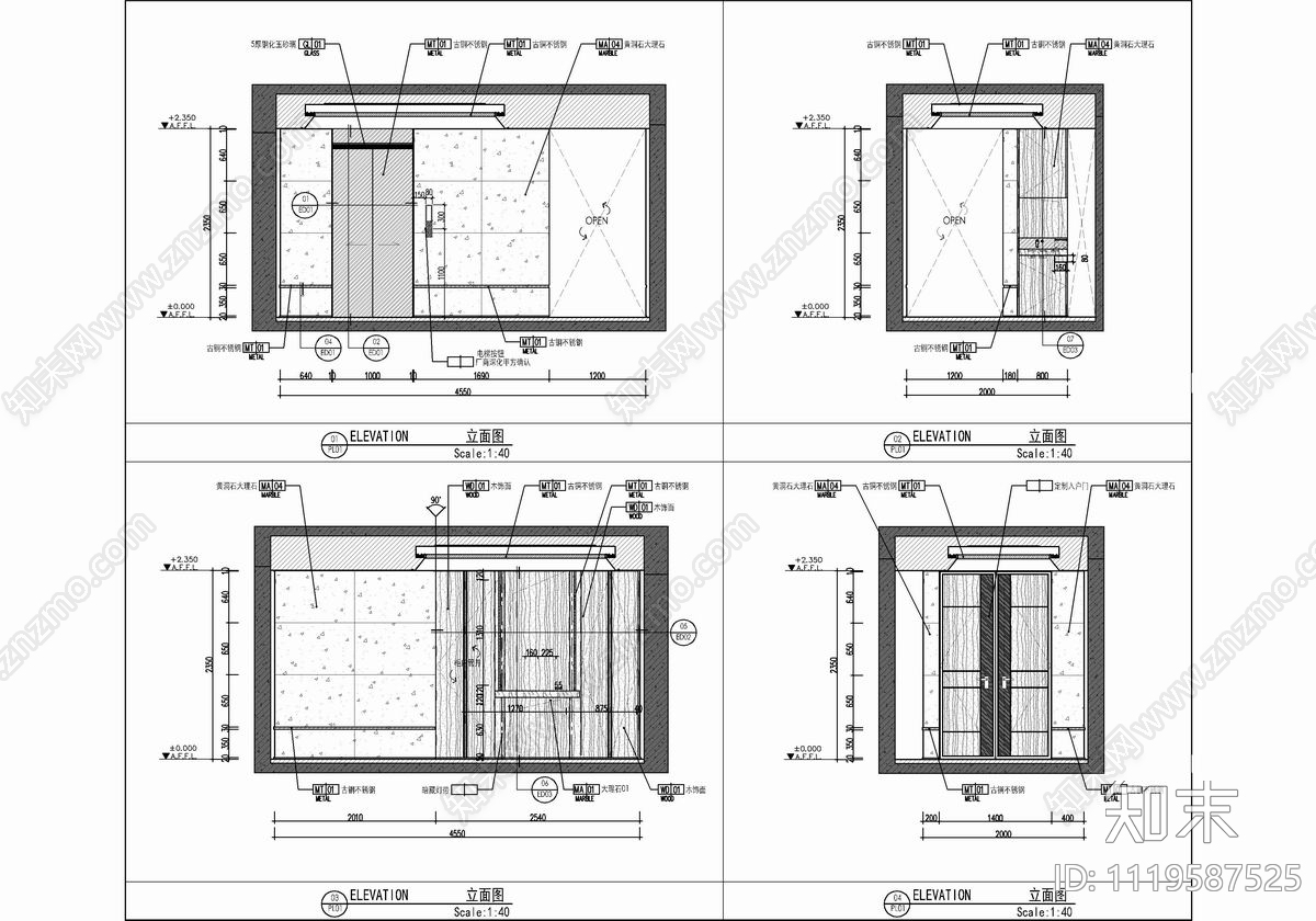 标准层公区电梯厅CAD施工图施工图下载【ID:1119587525】