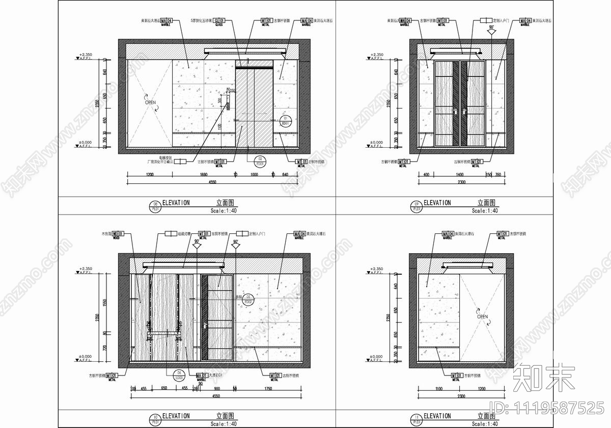 标准层公区电梯厅CAD施工图施工图下载【ID:1119587525】