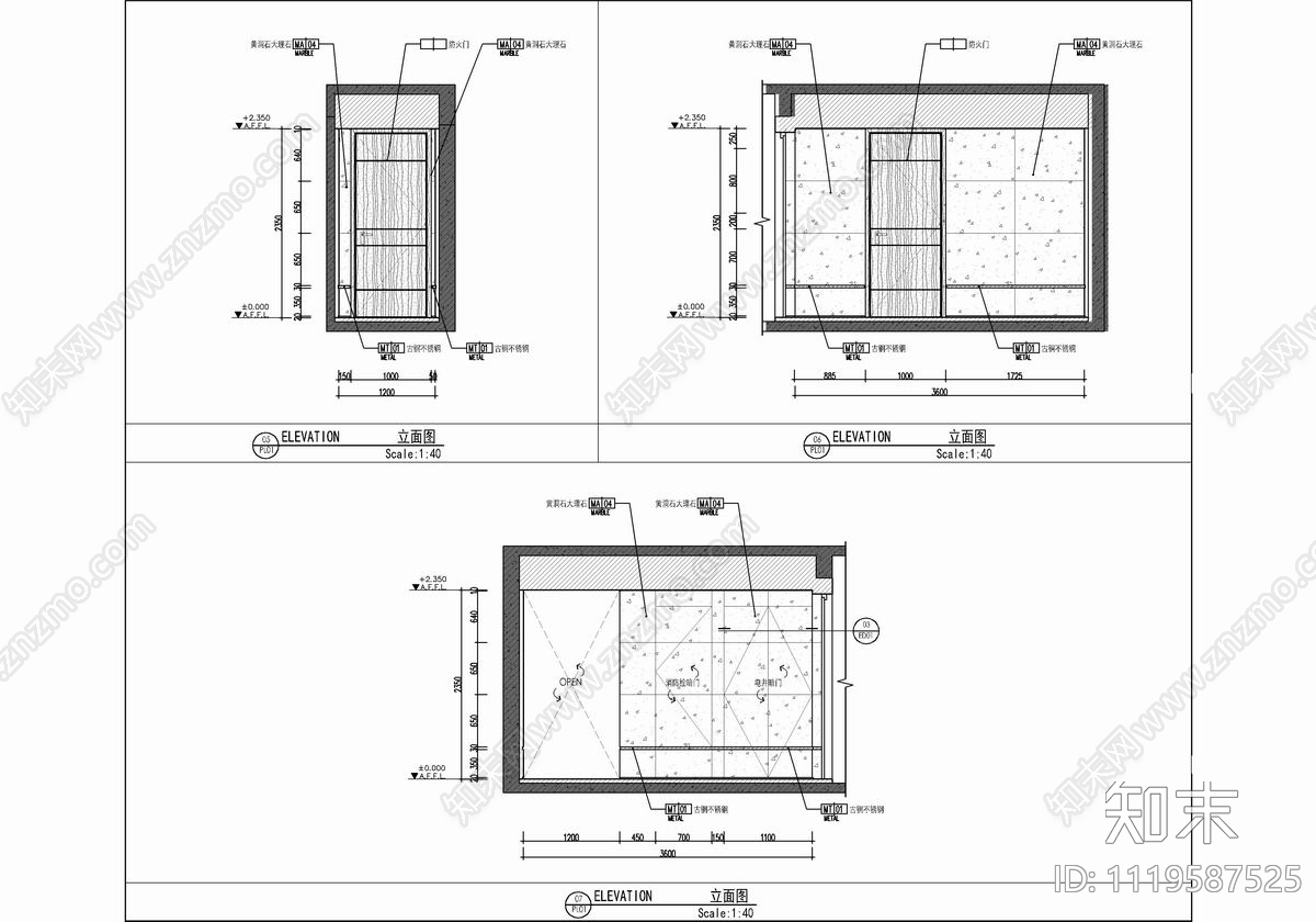 标准层公区电梯厅CAD施工图施工图下载【ID:1119587525】