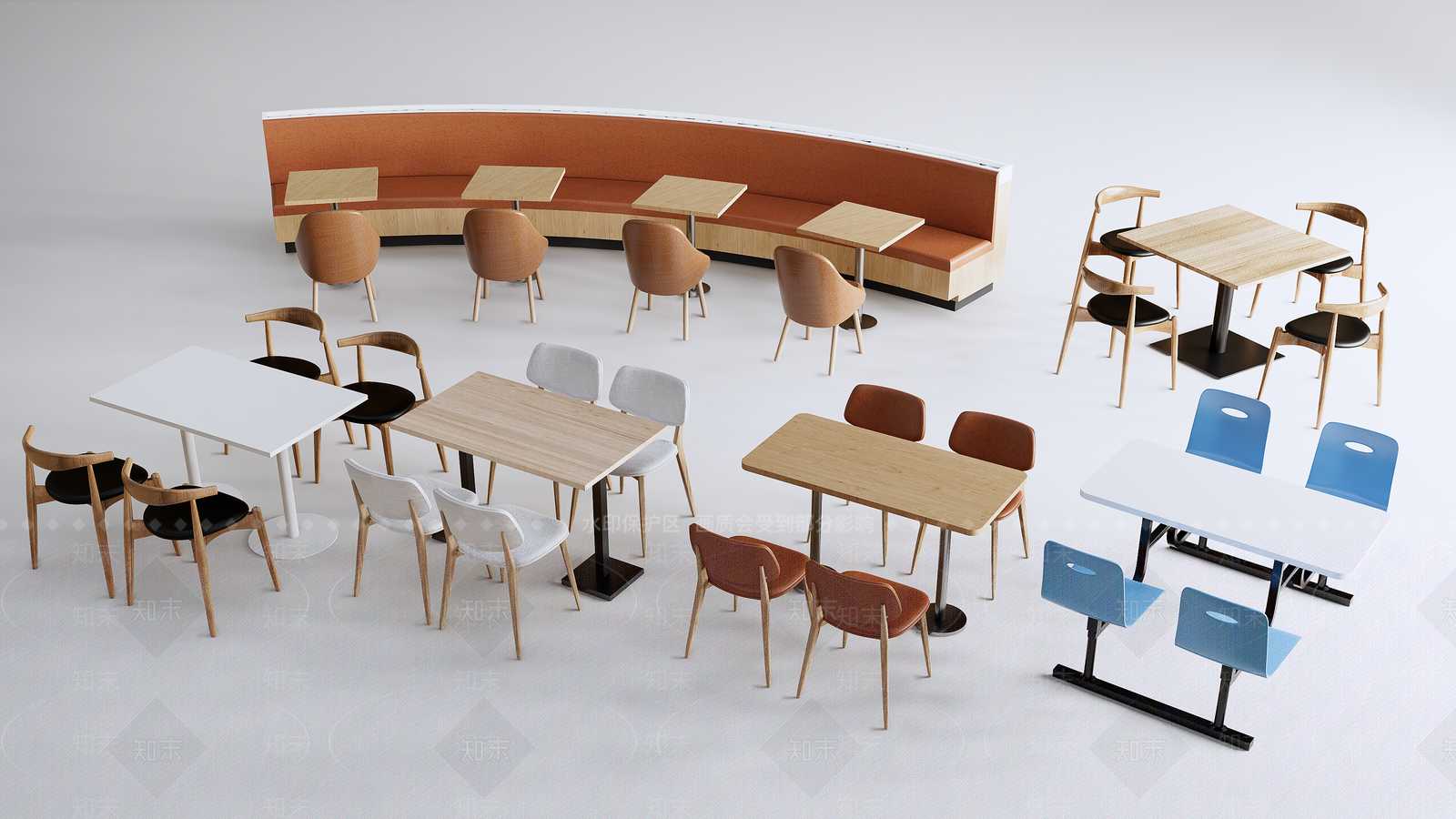 现代学生食堂餐桌椅SU模型下载【ID:1119593459】