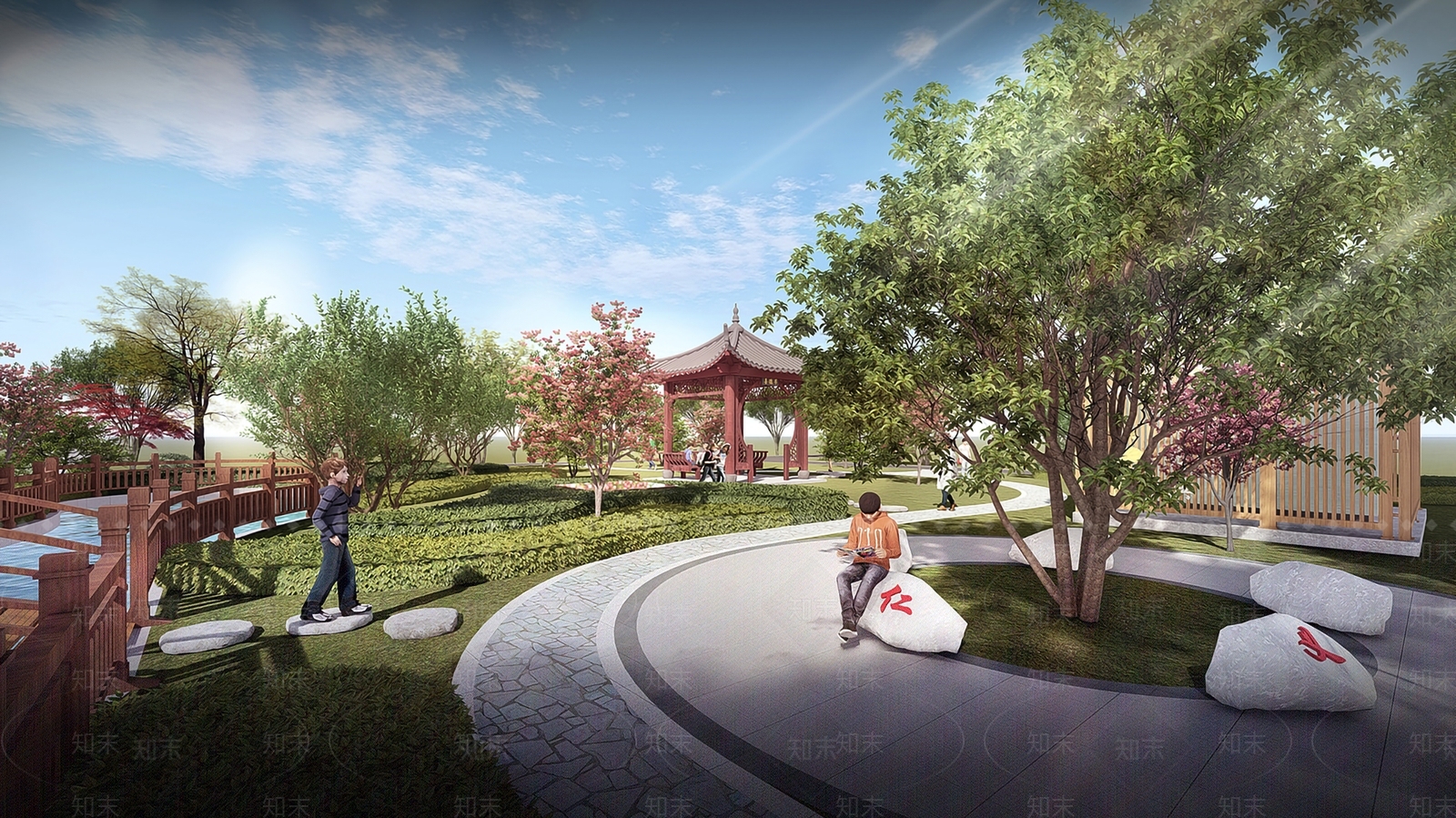 中式公园景观SU模型下载【ID:1119600891】