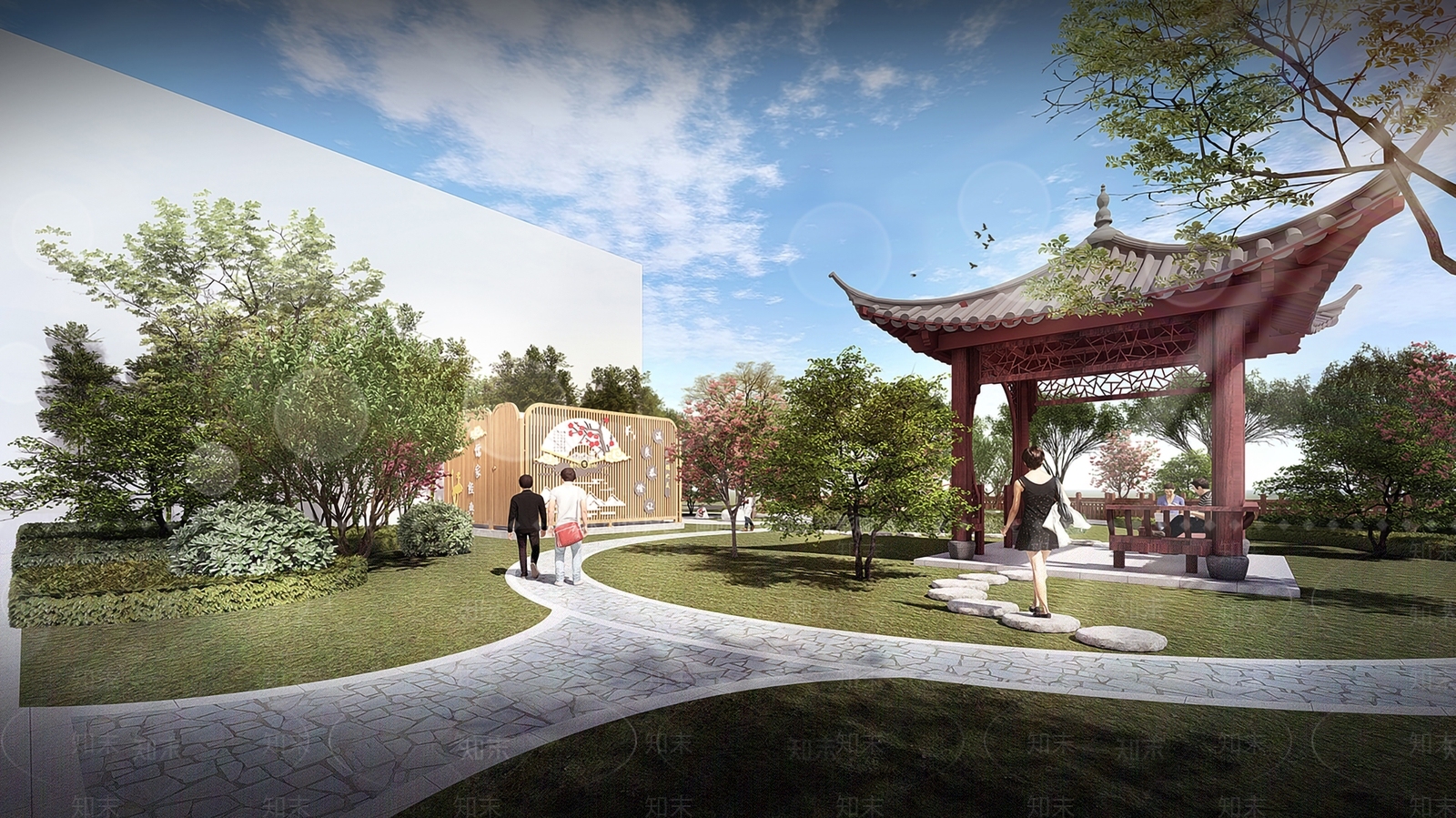 中式公园景观SU模型下载【ID:1119600891】