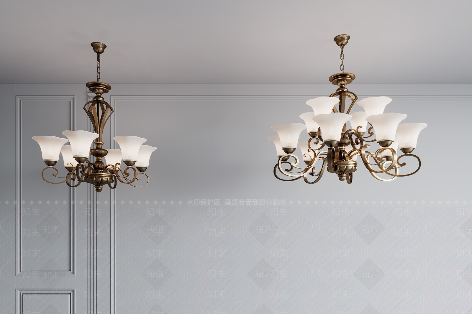 美式古典吊灯3D模型下载【ID:1119616621】