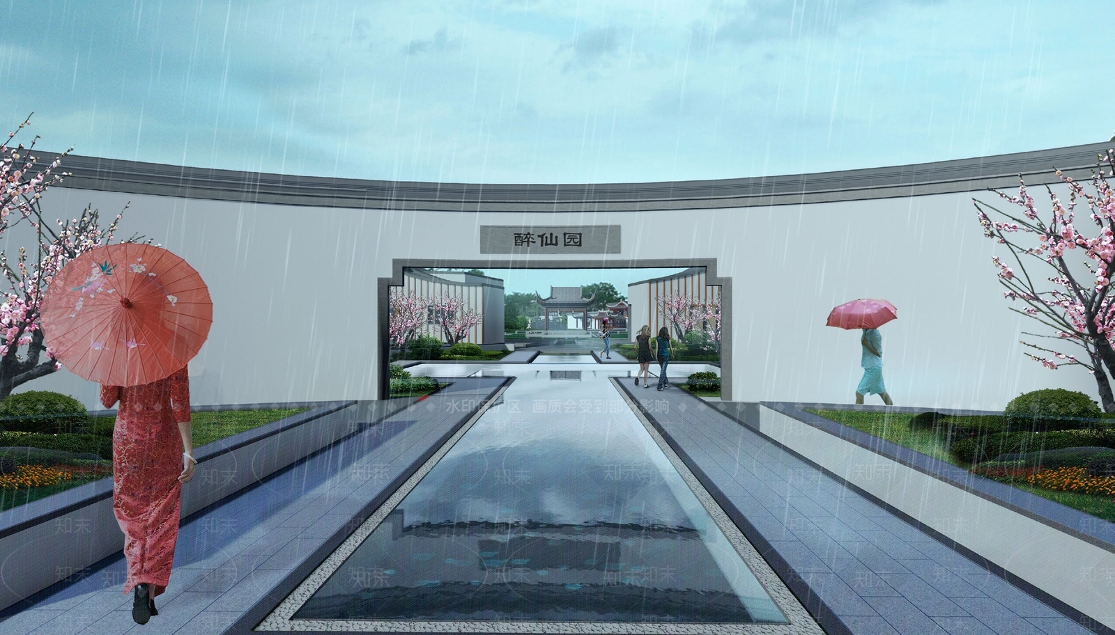 新中式公园景观SU模型下载【ID:1119603379】