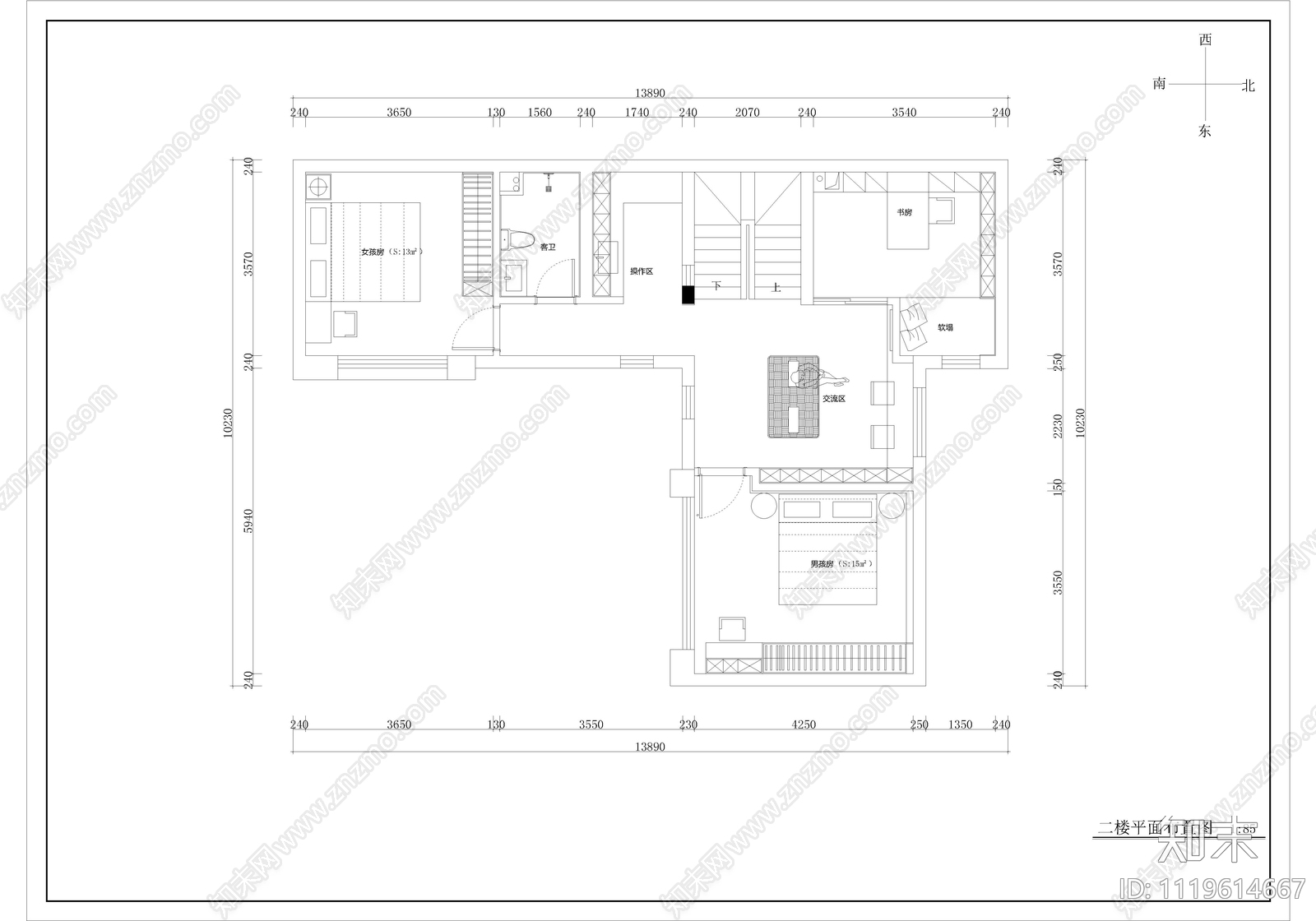 现代简约三层轻奢风格别墅建筑设计施工图cad施工图下载【ID:1119614667】